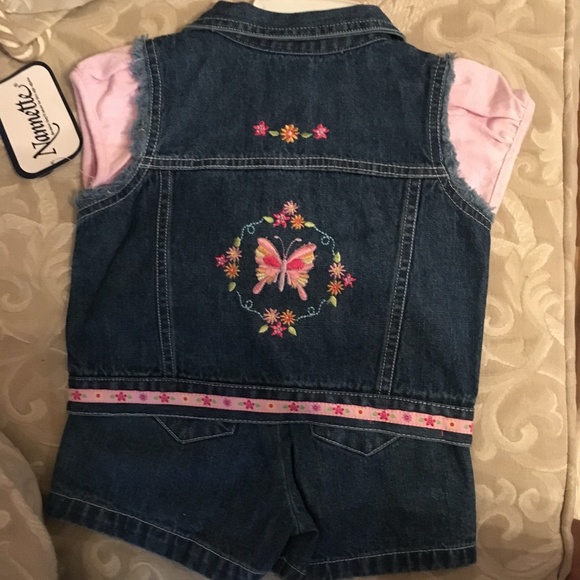 Nannette Girls 3PC Jean Short, Vest, Shirt Embroidered Outfit - 6-9 Months - NWT - Picture 3 of 8